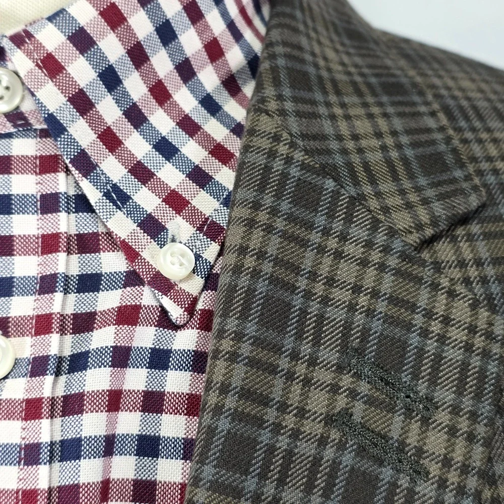 Haggar Men's Sport Coat Blazer Two Button Brown Checked‎ polyester LARGE